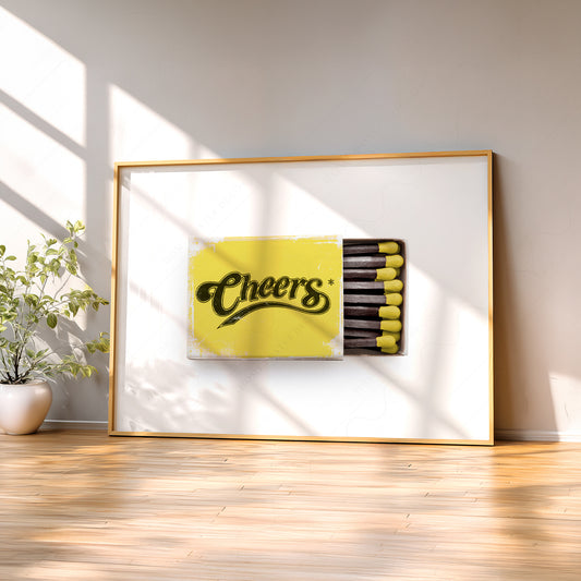 Cheers Vintage Matchbox Art Print – Retro Bar Cart Wall Decor Poster — artwork preview 2