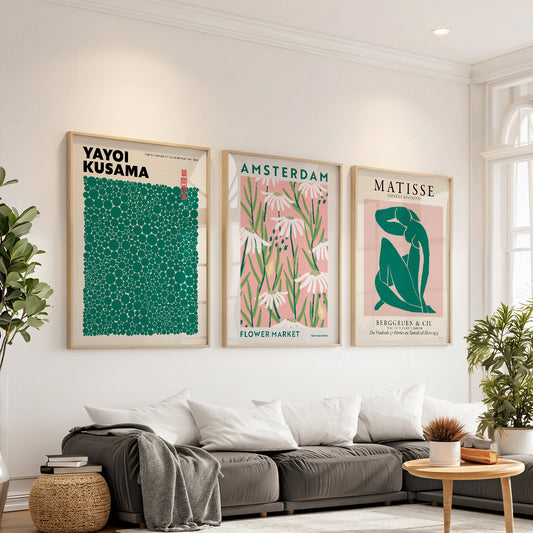 Matisse Kusama Amsterdam Flower Market Set of 3 Prints – Pink Green Wall Art — artwork preview 1