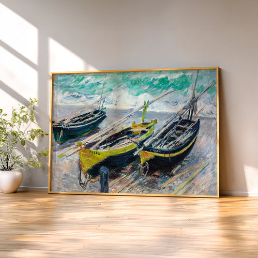 Claude Monet Three Fishing Boats Art Print – Impressionist Seascape Poster — artwork preview 2