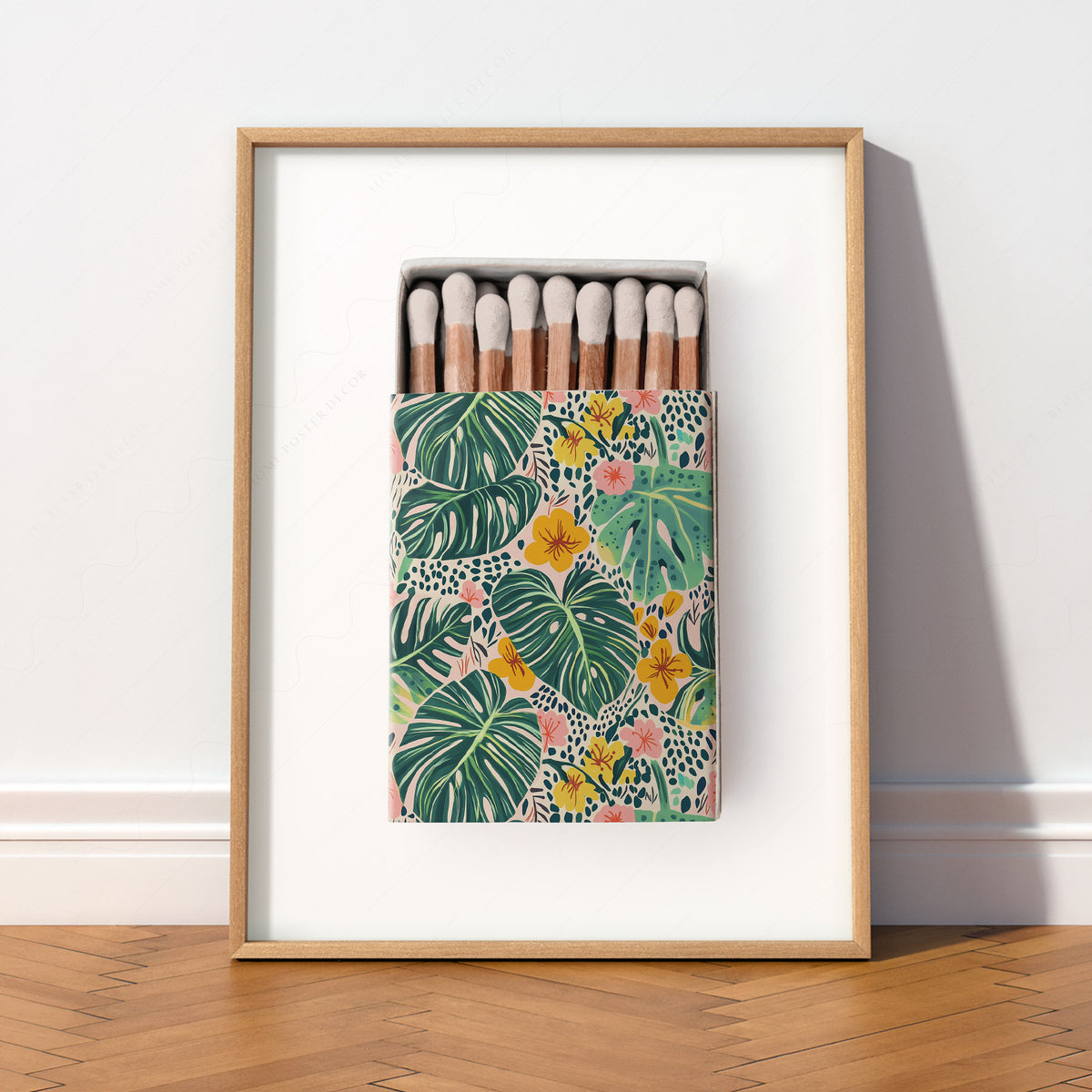 Tropical Floral Matchbox on Cream Art Print — artwork preview 2