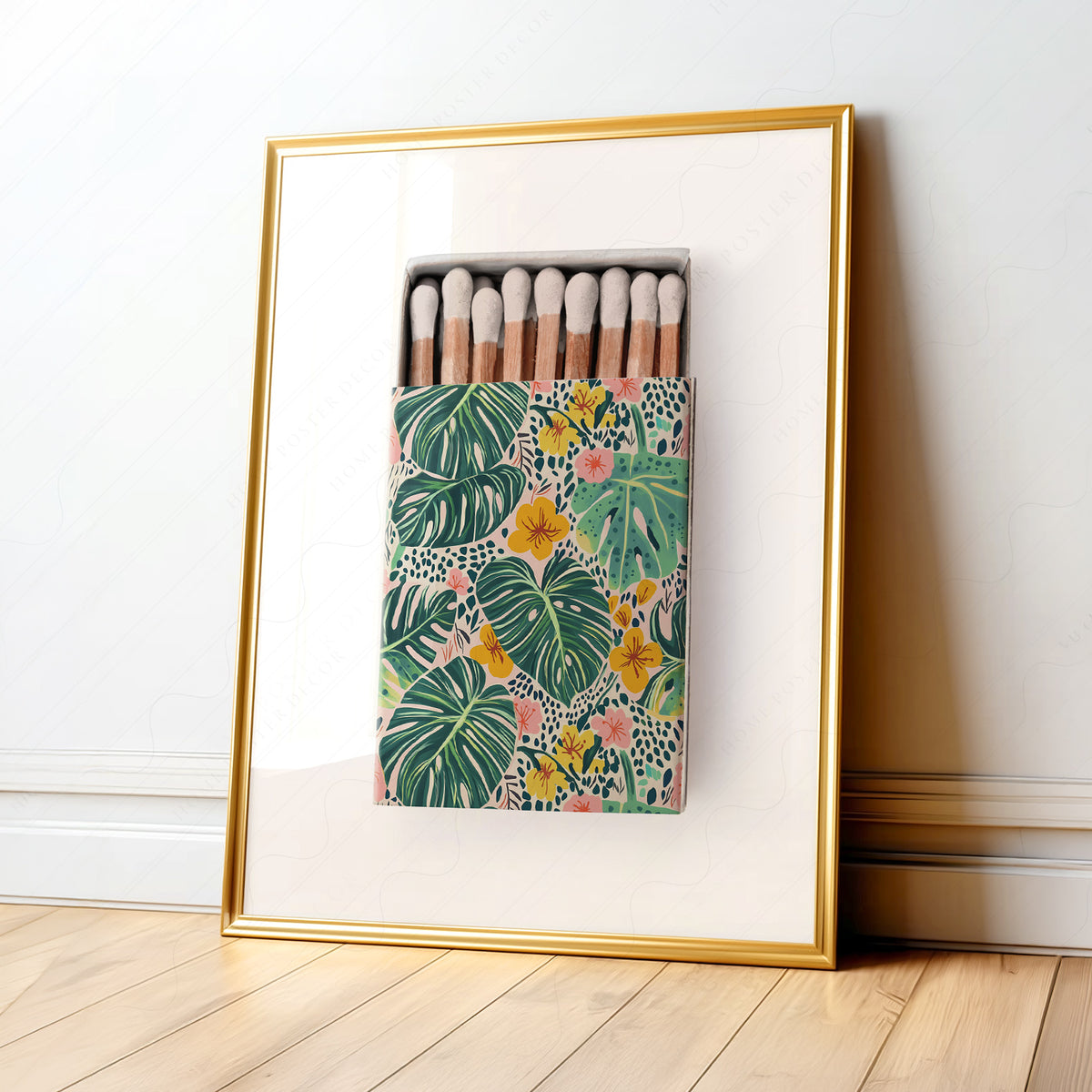 Tropical Floral Matchbox on Cream Art Print — artwork preview 1