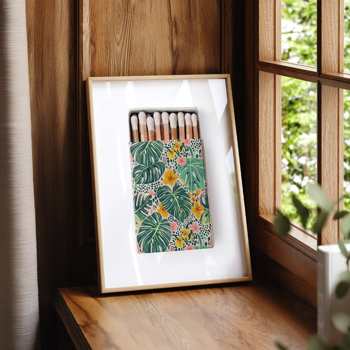 Tropical Floral Matchbox on Cream Art Print — artwork preview 7