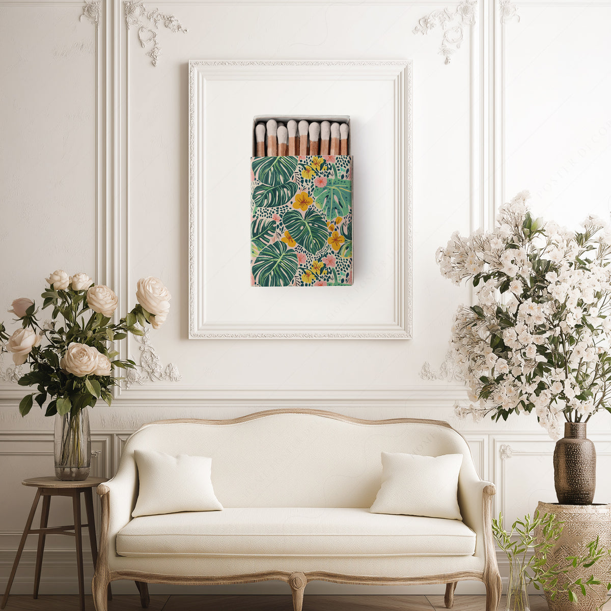 Tropical Floral Matchbox on Cream Art Print — artwork preview 17