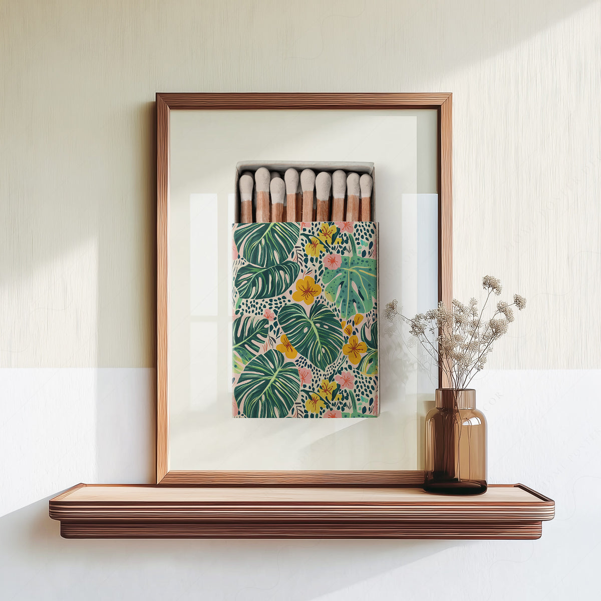 Tropical Floral Matchbox on Cream Art Print — artwork preview 18