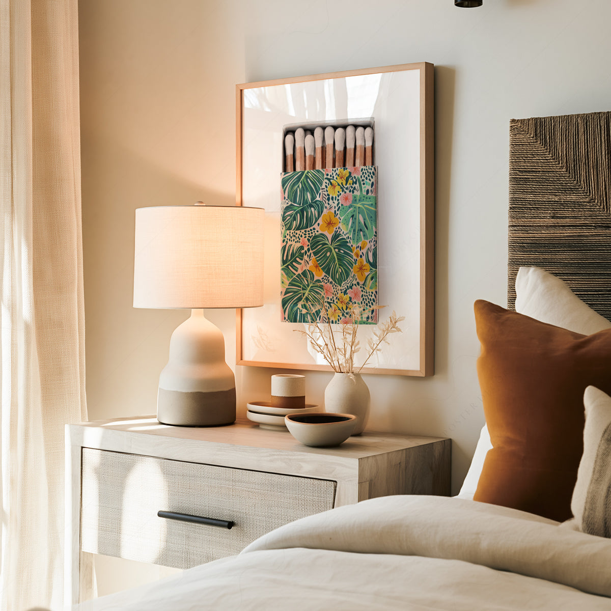 Tropical Floral Matchbox on Cream Art Print — artwork preview 19