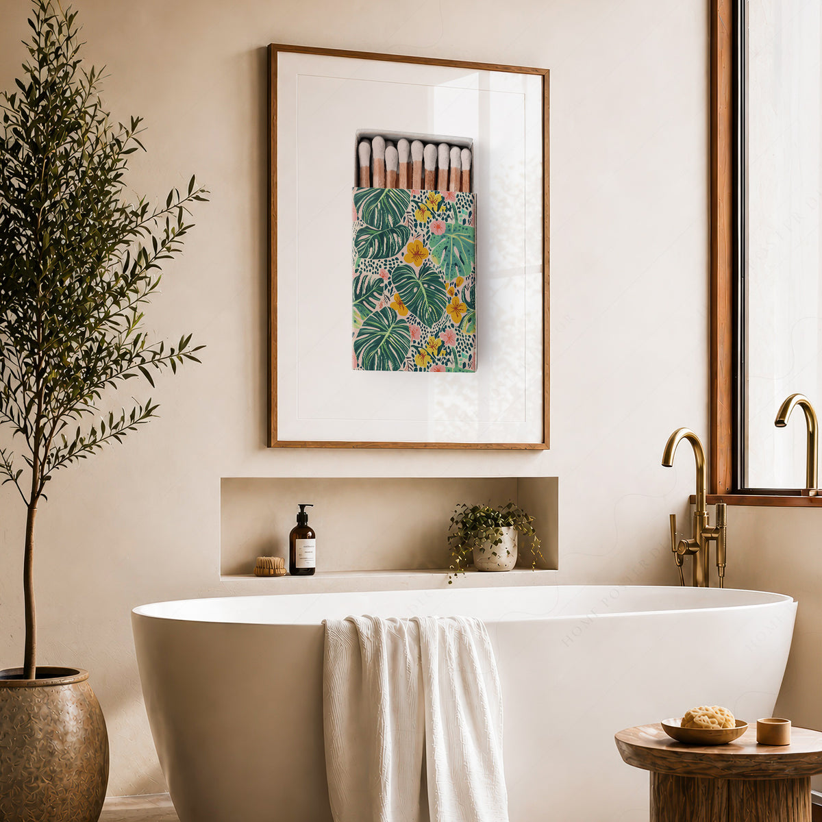 Tropical Floral Matchbox on Cream Art Print — artwork preview 22