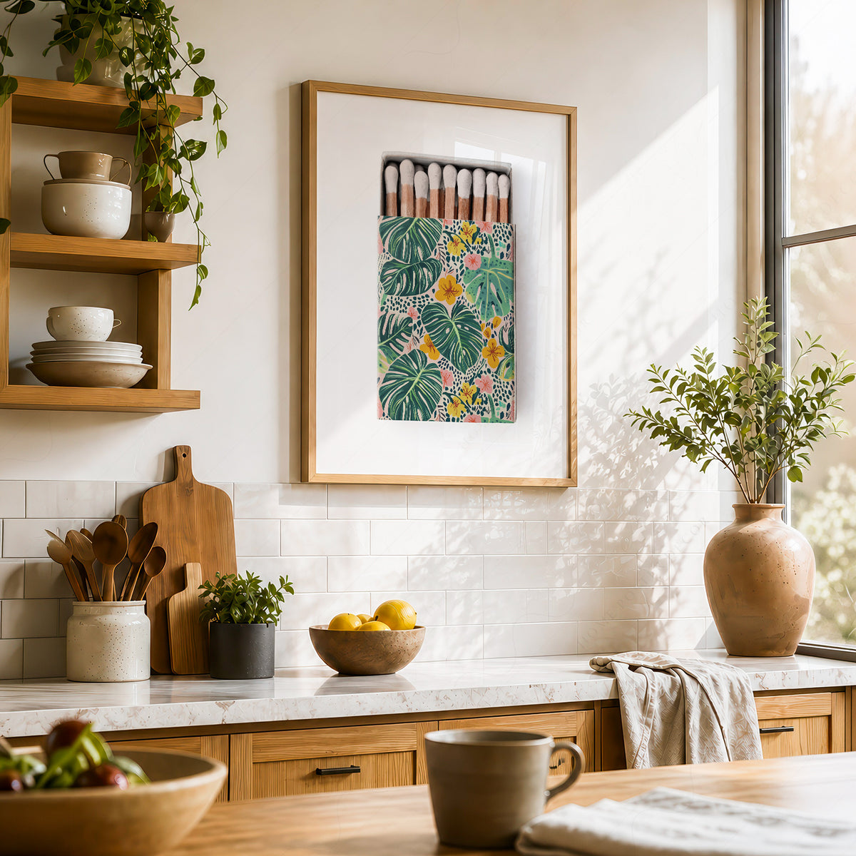 Tropical Floral Matchbox on Cream Art Print — artwork preview 23