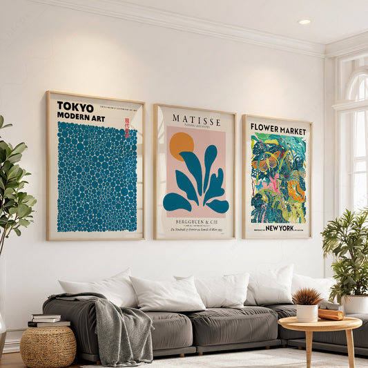 Teal Gallery Wall Set – Matisse Kusama Flower Market Art Prints — artwork preview 1