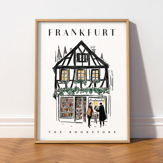 Frankfurt Bookstore Illustration Print – European City Wall Art Poster — artwork preview 2
