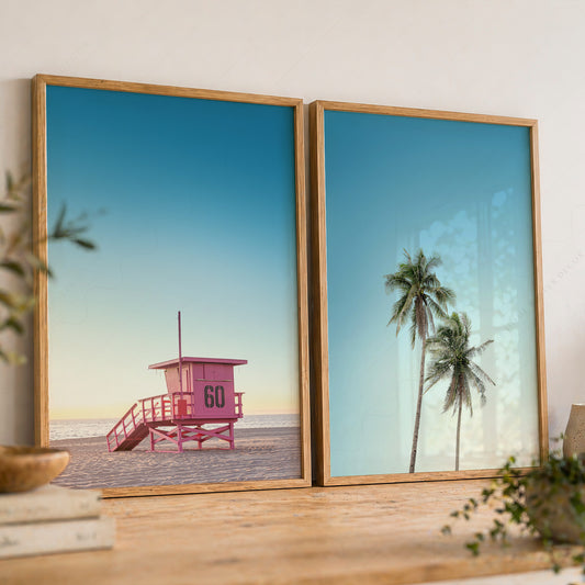 California Beach Print Set of 2 – Lifeguard Tower & Palm Trees Coastal Wall Art – 22-02 — artwork preview 8