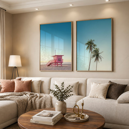 California Beach Print Set of 2 – Lifeguard Tower & Palm Trees Coastal Wall Art – 22-02 — artwork preview 12