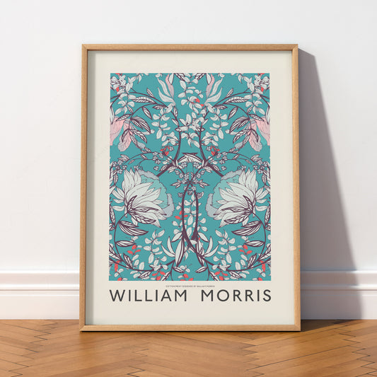 William Morris Cotton Print Art Poster – Teal Floral Pattern Wall Art — artwork preview 2
