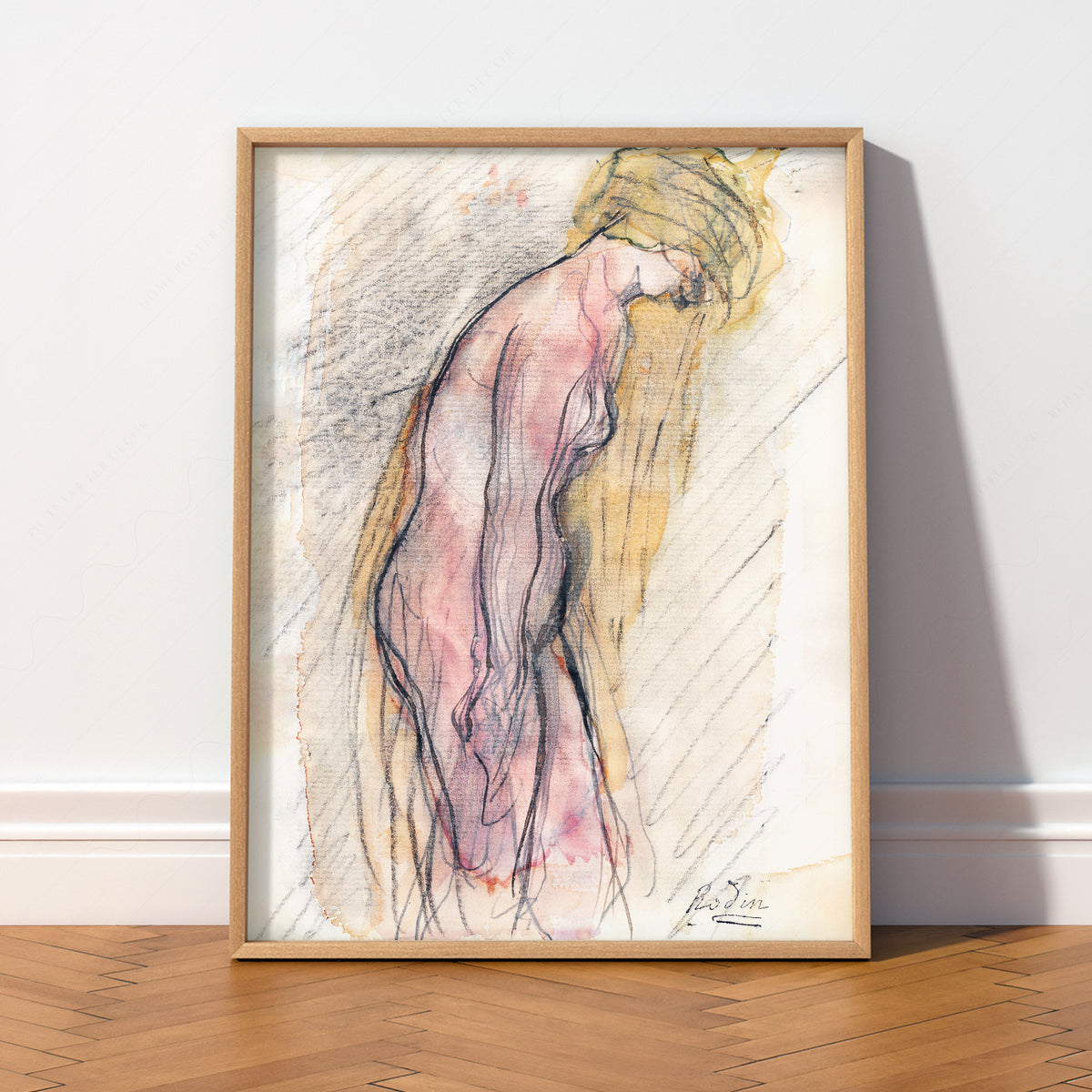 Auguste Rodin Female Figure Watercolor Print – Minimalist Wall Art — artwork preview 2