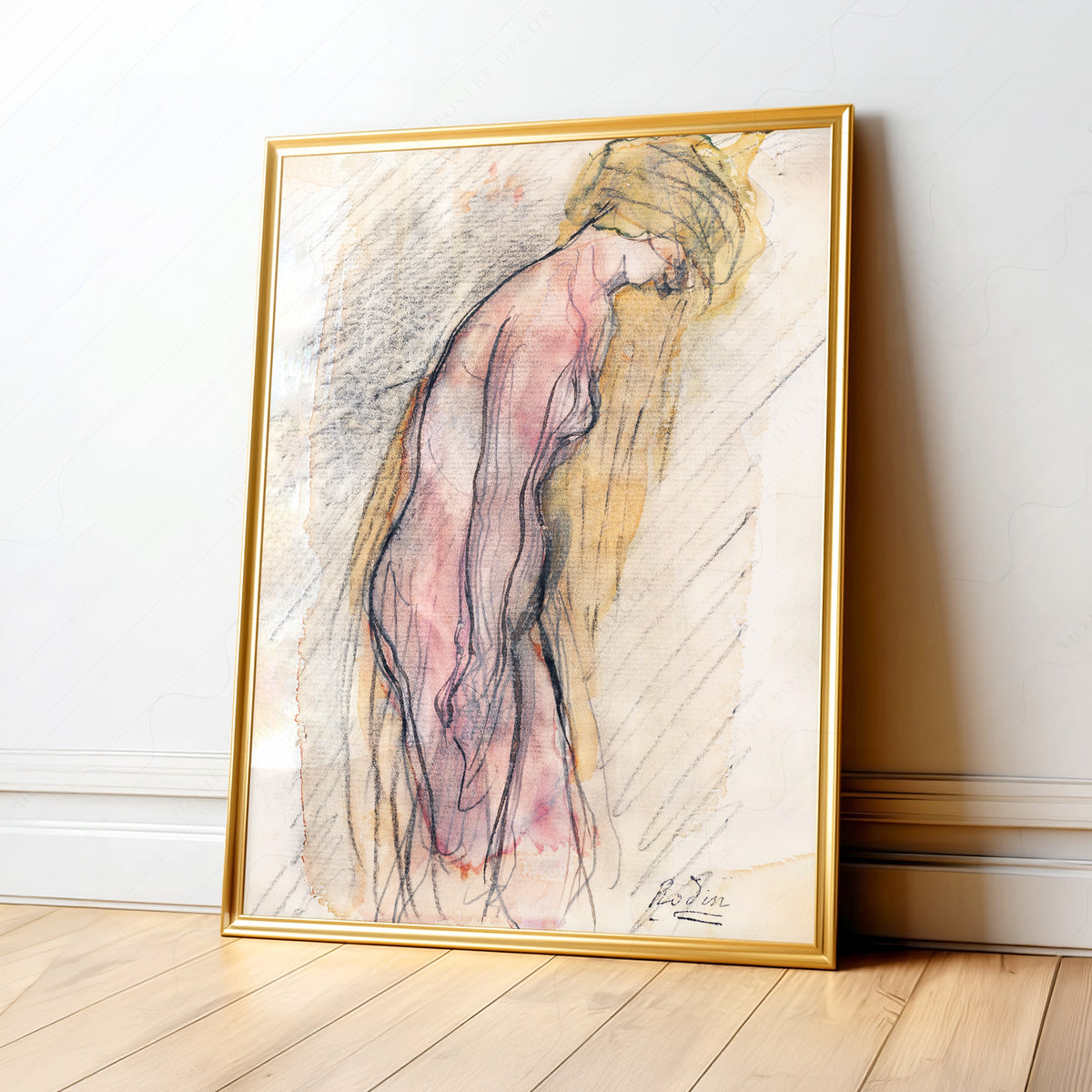 Auguste Rodin Female Figure Watercolor Print – Minimalist Wall Art — artwork preview 1