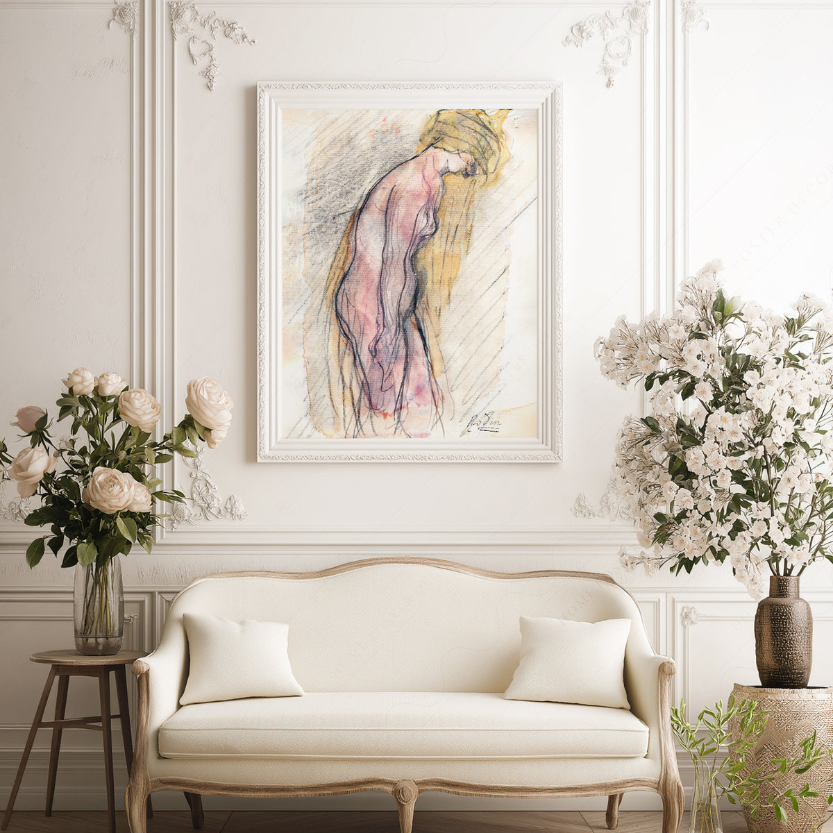 Auguste Rodin Female Figure Watercolor Print – Minimalist Wall Art — artwork preview 17