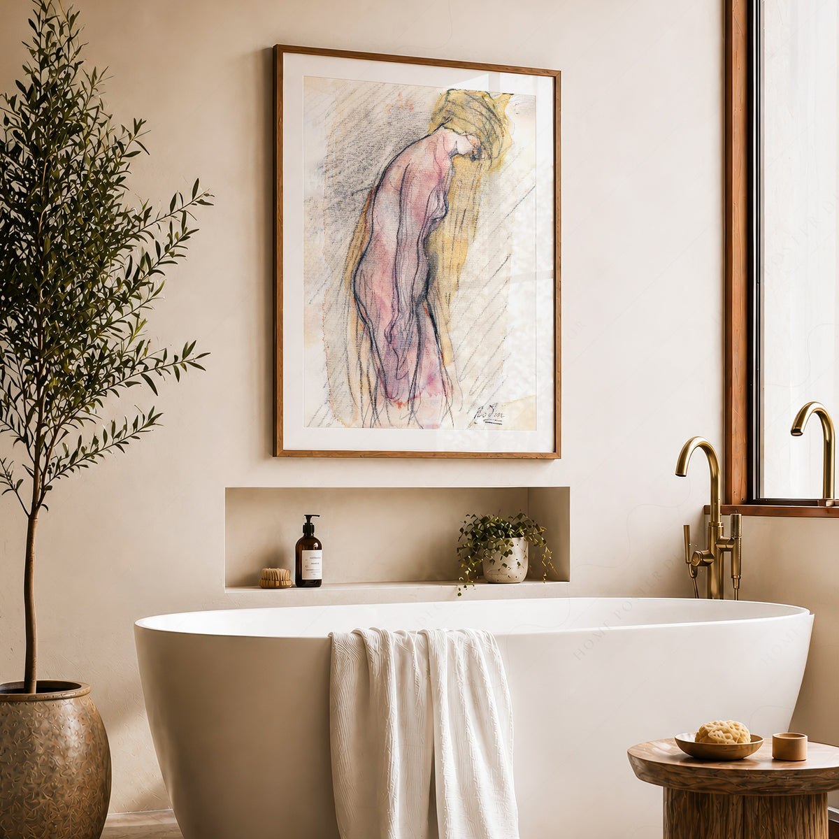 Auguste Rodin Female Figure Watercolor Print – Minimalist Wall Art — artwork preview 22