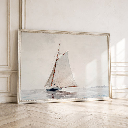Vintage Sailboat Watercolor Print – Nautical Wall Art Coastal Decor – 22-04 — artwork preview 1