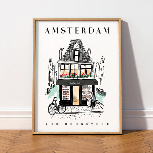 Amsterdam Bookstore Art Print – Charming Dutch Bookshop Wall Poster — artwork preview 2