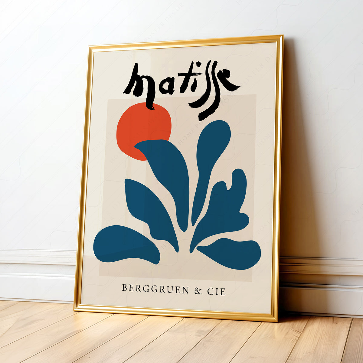 Henri Matisse Teal Leaf and Red Circle Art Print — artwork preview 1