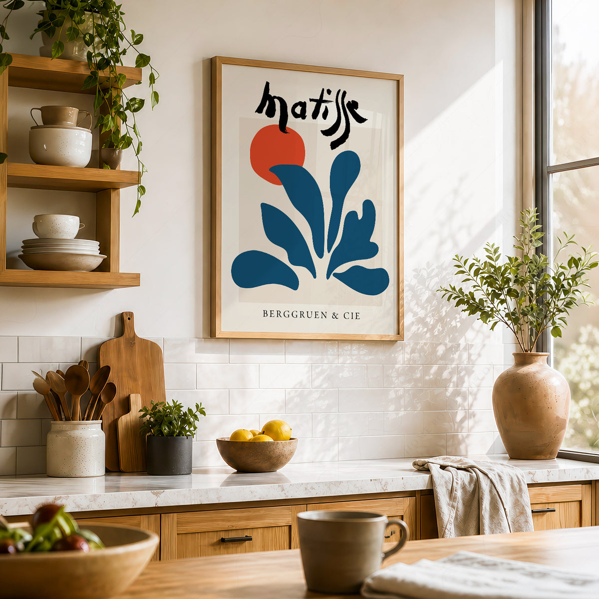 Henri Matisse Teal Leaf and Red Circle Art Print — artwork preview 23