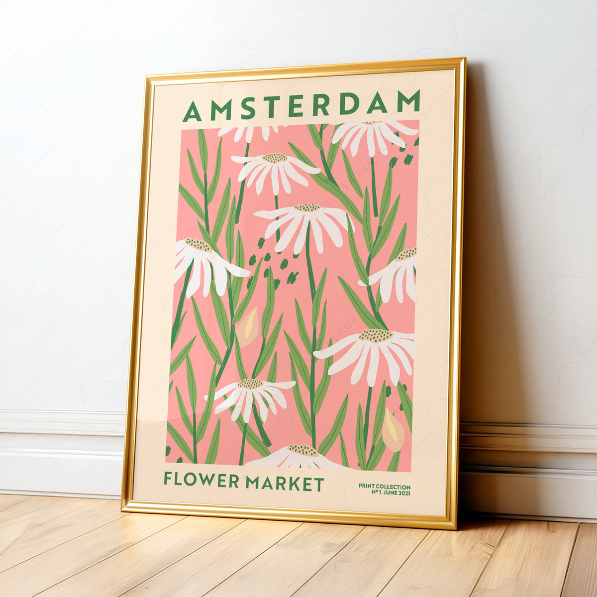 Amsterdam Flower Market Poster – Botanical Daisy Print Wall Art Decor — artwork preview 1
