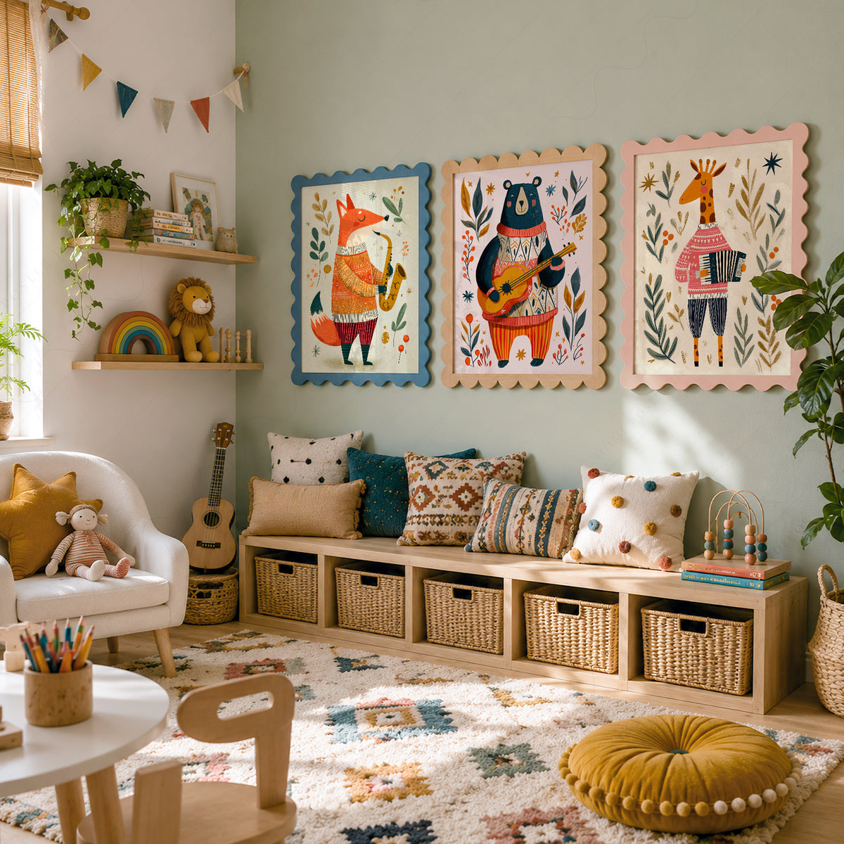Musical Animal Nursery Print Set – Fox Bear Giraffe Kids Wall Art – 67-08 — artwork preview 10