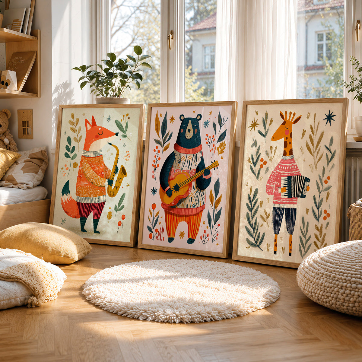 Musical Animal Nursery Print Set – Fox Bear Giraffe Kids Wall Art – 67-08 — artwork preview 9