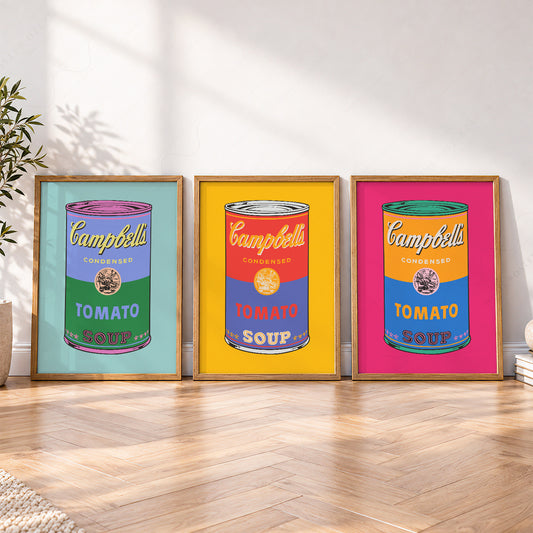 Pop Art Tomato Soup Print Set of 3 – Colorful Retro Kitchen Wall Art – 20-08 — artwork preview 4