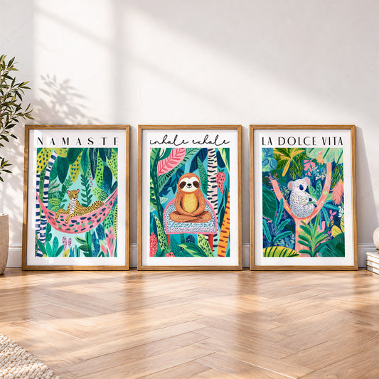 Jungle Animal Prints Set of 3 – Colorful Kids Room Wall Art Decor – 113-08 — artwork preview 4