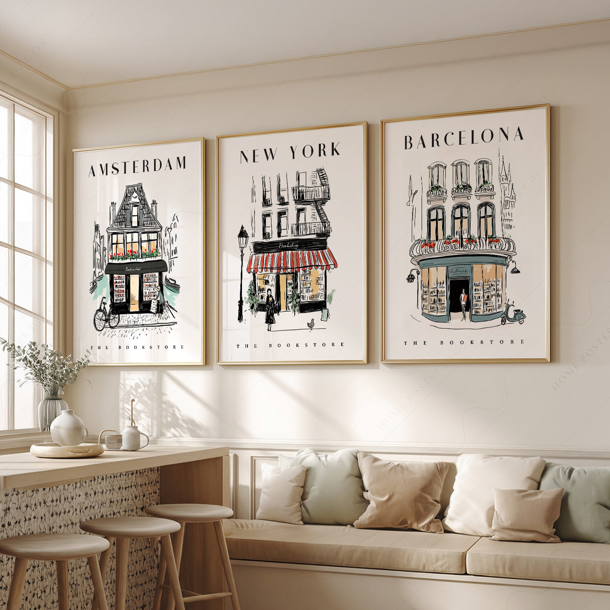 Bookstore Art Print Set – NYC Barcelona Amsterdam Travel Poster Collection – 117-11 — artwork preview 2