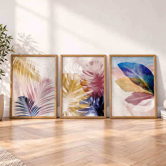 Abstract Tropical Leaf Art Print Set – Pink Blue Navy Gallery Wall Decor – 19-01 — artwork preview 4