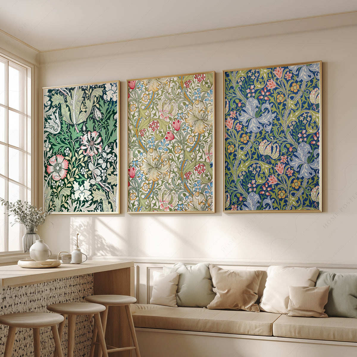 William Morris Golden Lily and Pimpernel Floral Trio – Set of 3 Art Prints – 03-05 — artwork preview 2