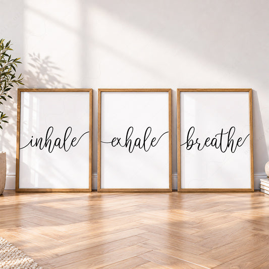 Inhale Exhale Breathe Print Set of 3 – Minimalist Typography Wall Art – 25 — artwork preview 4