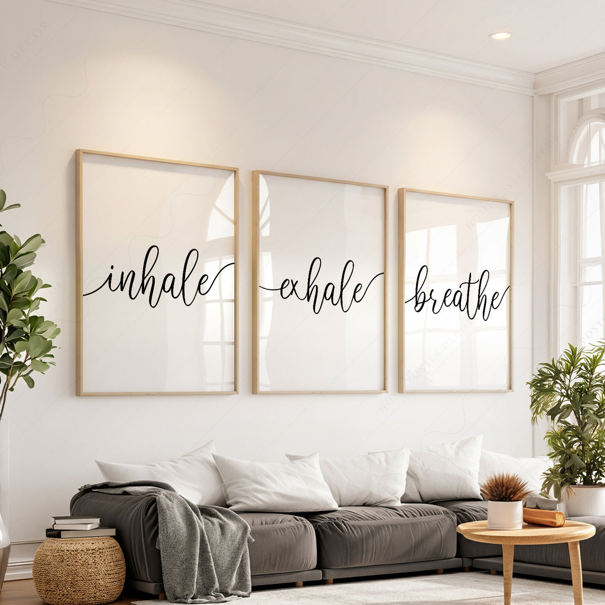 Inhale Exhale Breathe Print Set of 3 – Minimalist Typography Wall Art – 25 — artwork preview 1