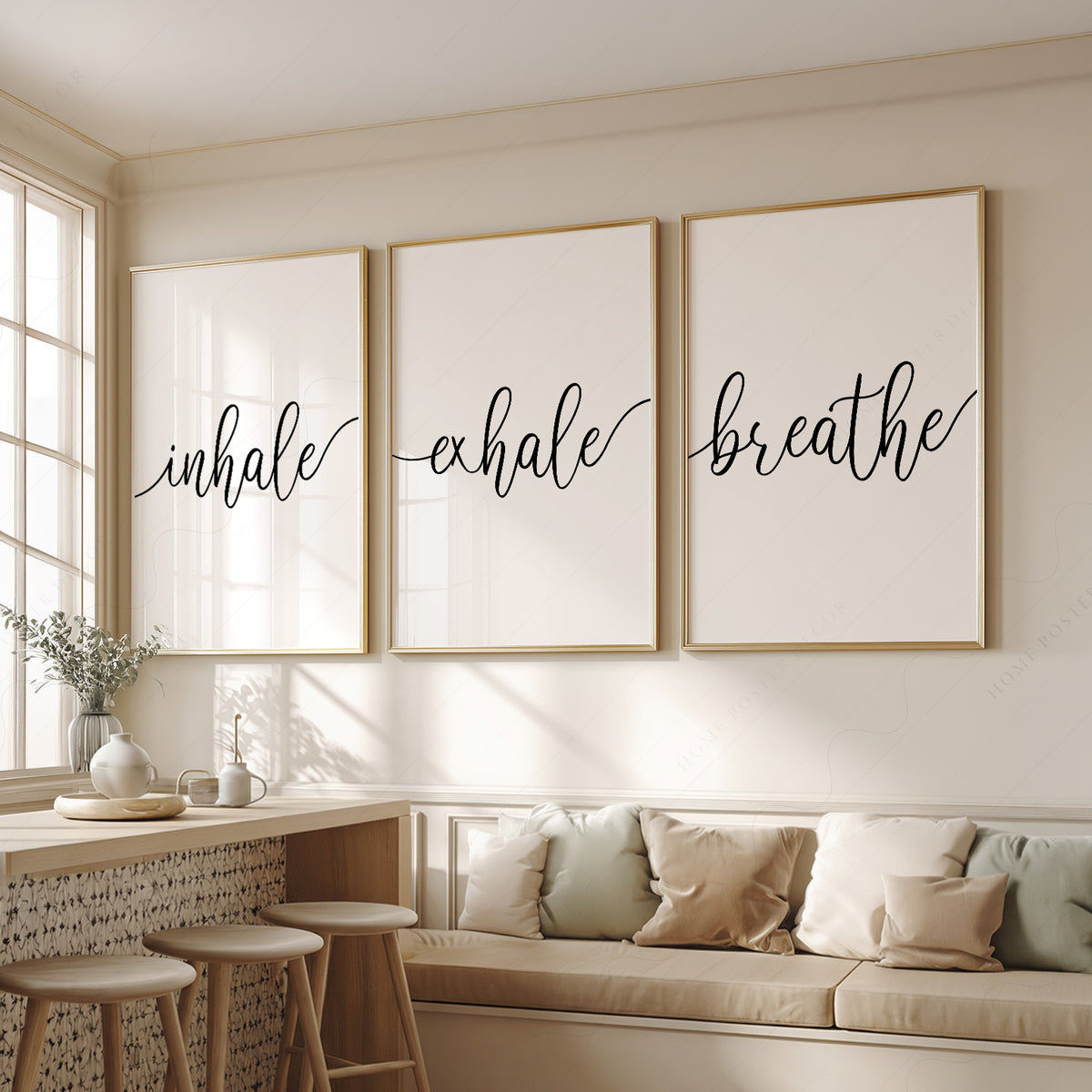 Inhale Exhale Breathe Print Set of 3 – Minimalist Typography Wall Art – 25 — artwork preview 2