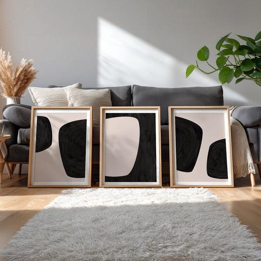 Black Abstract Print Set of 3 – Minimalist Neutral Wall Art – 51-11 — artwork preview 4