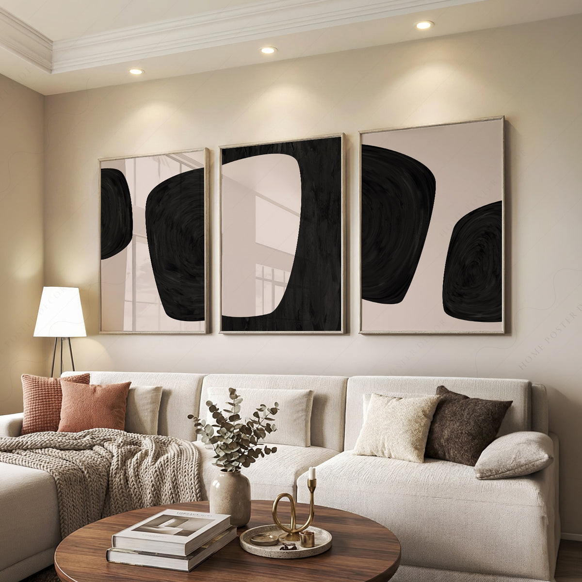 Black Abstract Print Set of 3 – Minimalist Neutral Wall Art – 51-11 — artwork preview 7