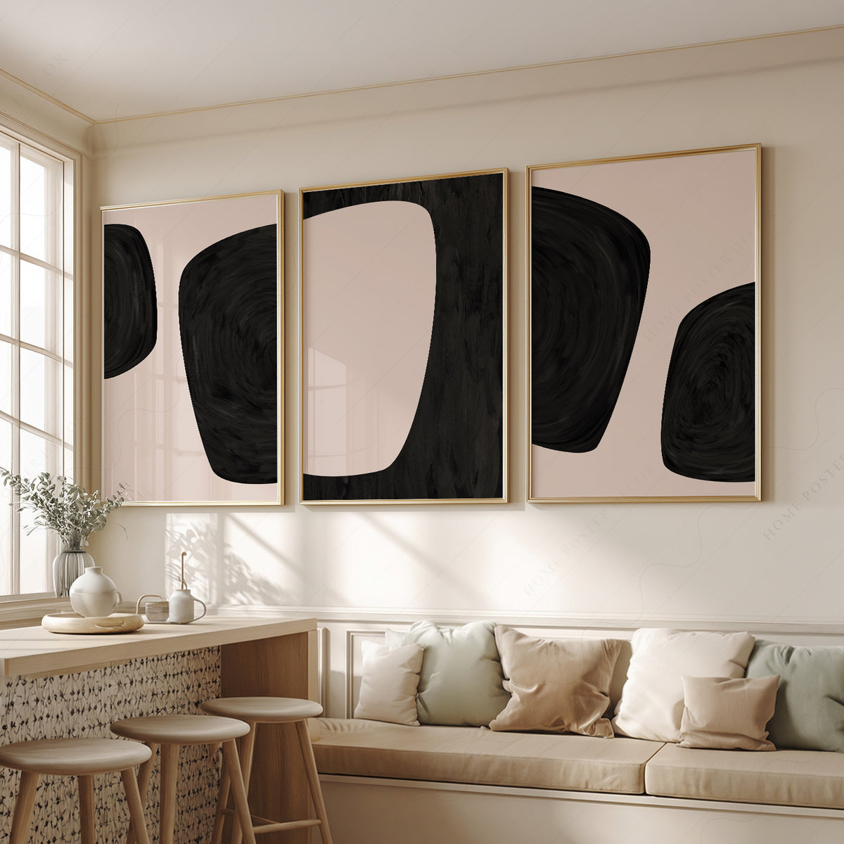 Black Abstract Print Set of 3 – Minimalist Neutral Wall Art – 51-11 — artwork preview 2