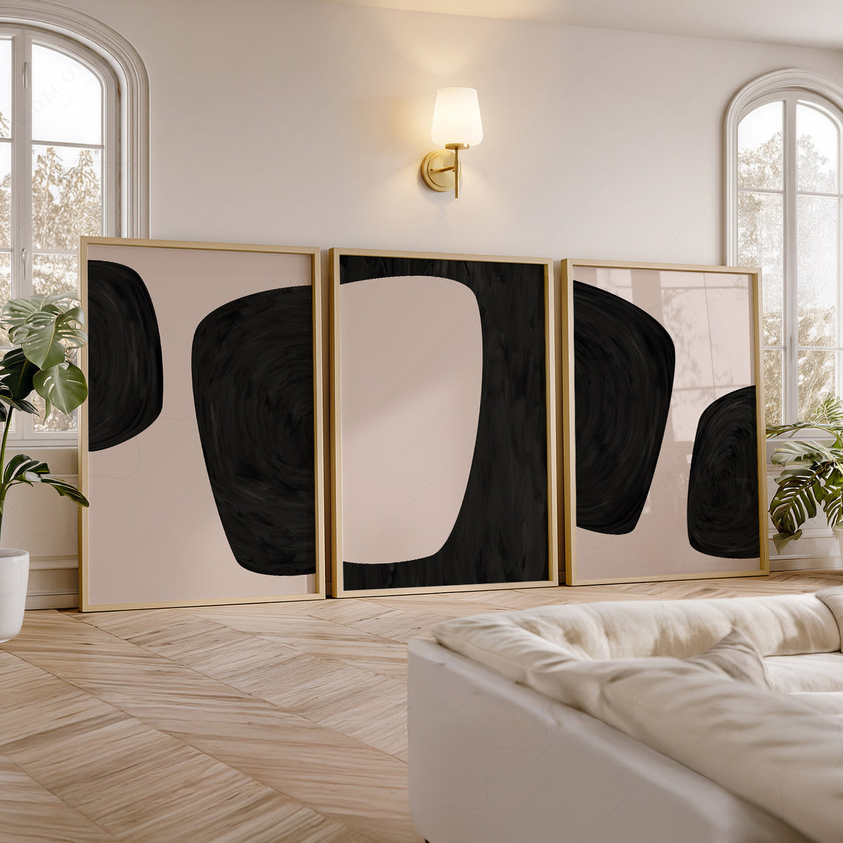 Black Abstract Print Set of 3 – Minimalist Neutral Wall Art – 51-11 — artwork preview 5
