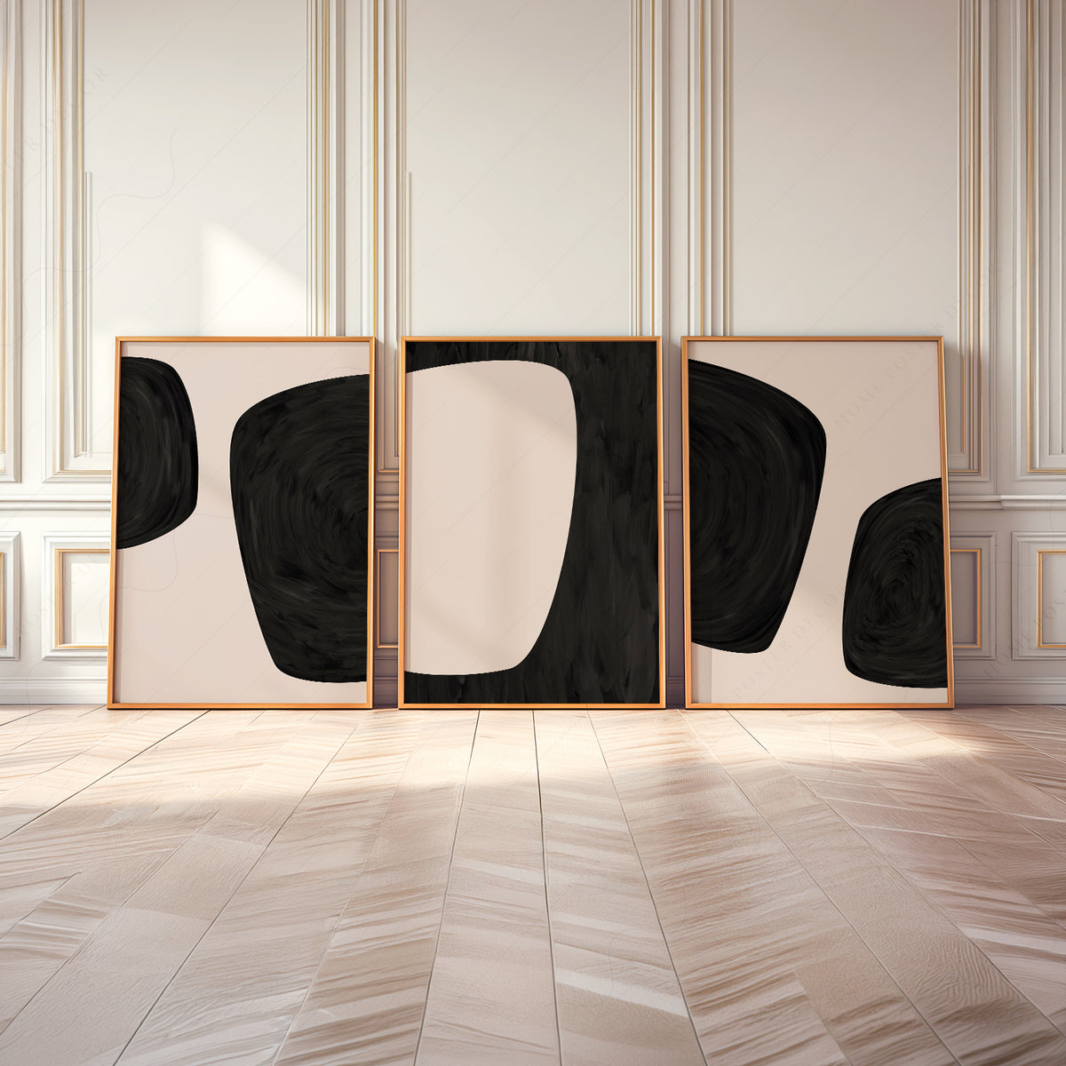 Black Abstract Print Set of 3 – Minimalist Neutral Wall Art – 51-11 — artwork preview 8