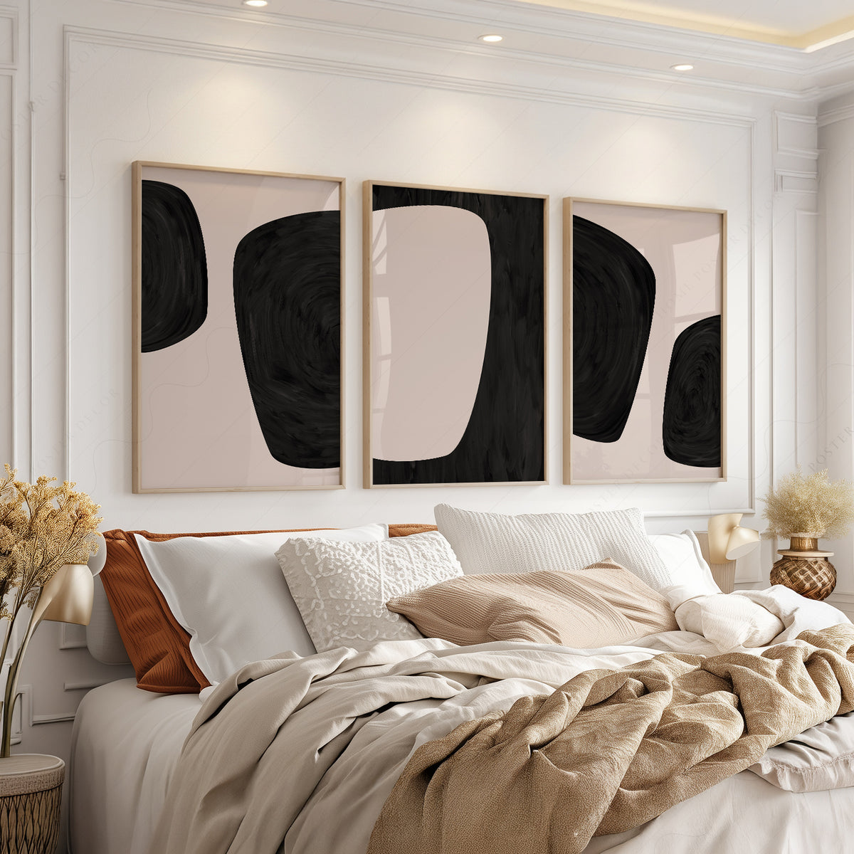 Black Abstract Print Set of 3 – Minimalist Neutral Wall Art – 51-11 — artwork preview 3