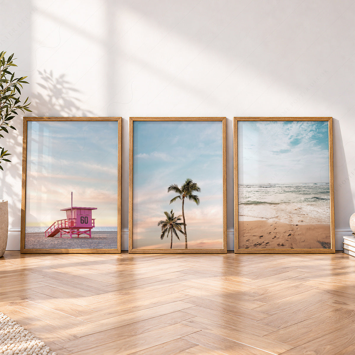 Beach Lifeguard Tower and Palm Tree Print Set of 3 – 23-02 — artwork preview 4