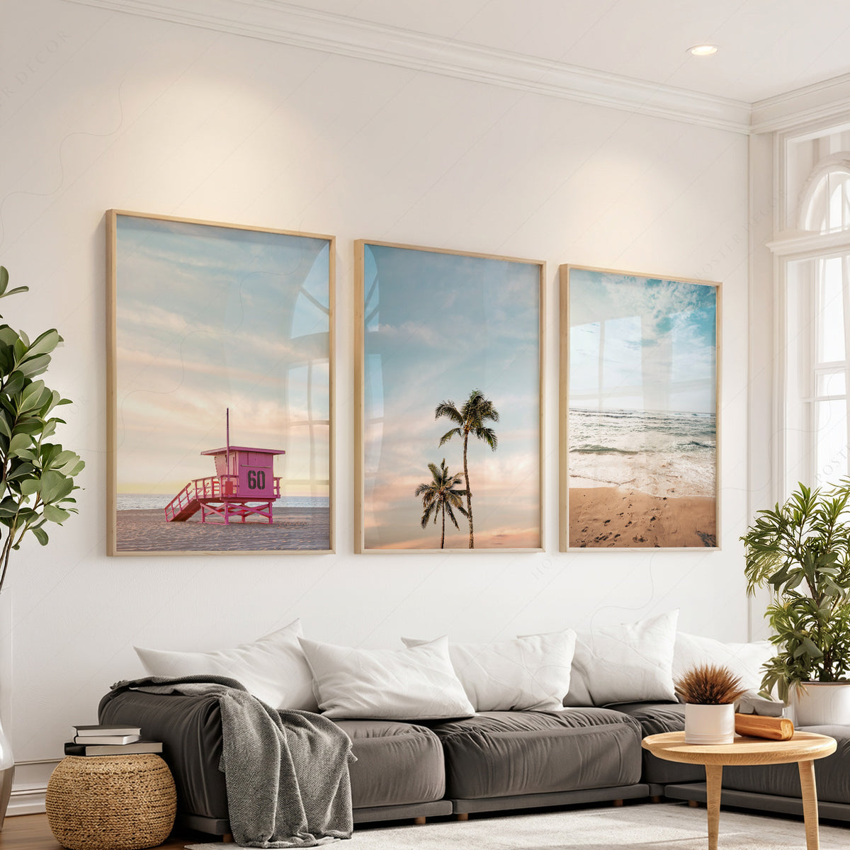 Beach Lifeguard Tower and Palm Tree Print Set of 3 – 23-02 — artwork preview 1