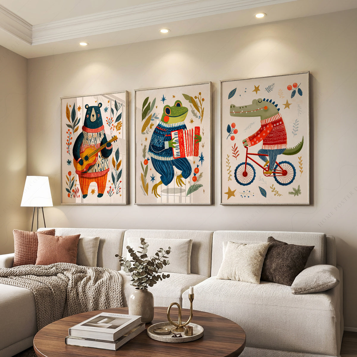 Whimsical Animal Print Set of 3 – Bear Frog and Crocodile Wall Art – 67-09 — artwork preview 7