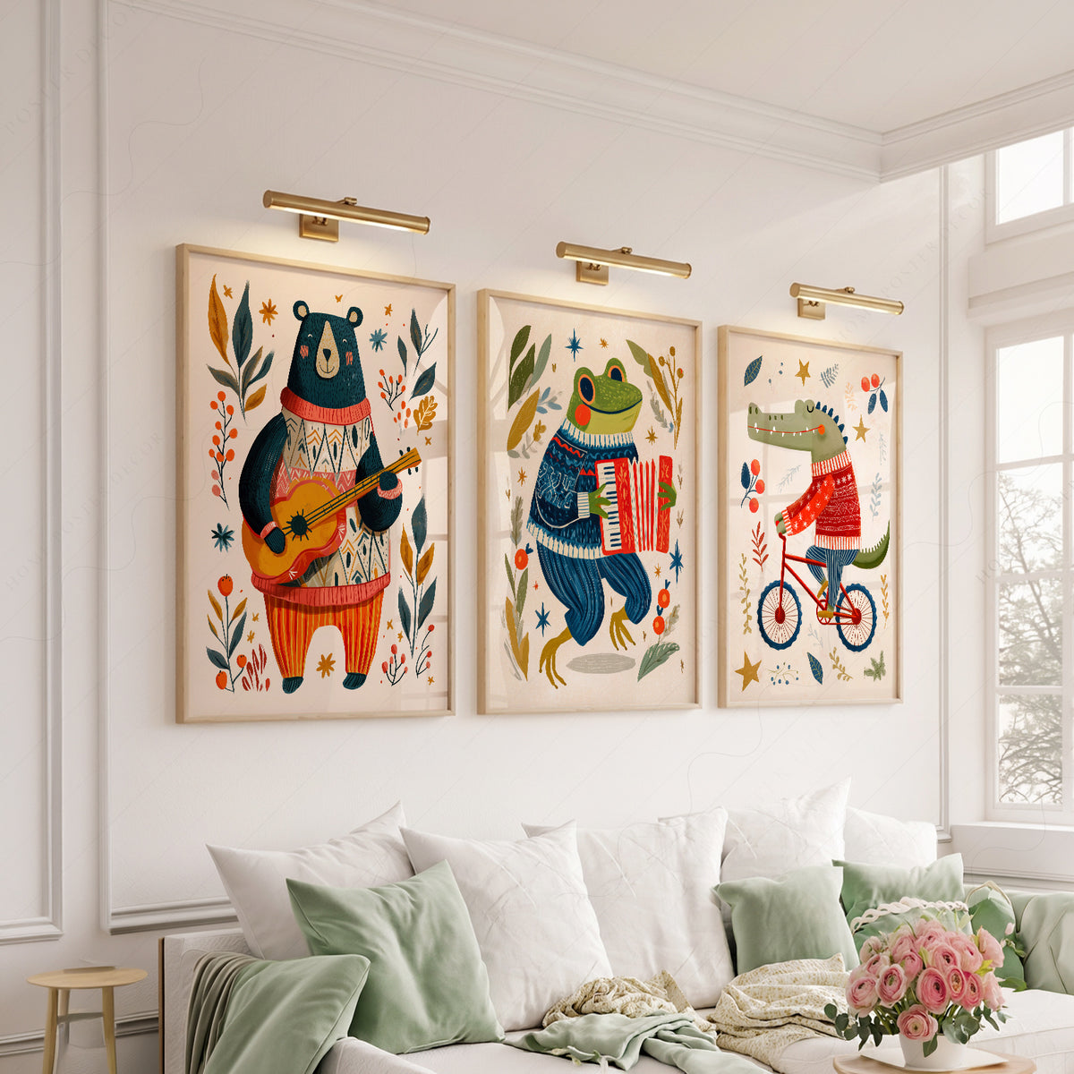 Whimsical Animal Print Set of 3 – Bear Frog and Crocodile Wall Art – 67-09 — artwork preview 6