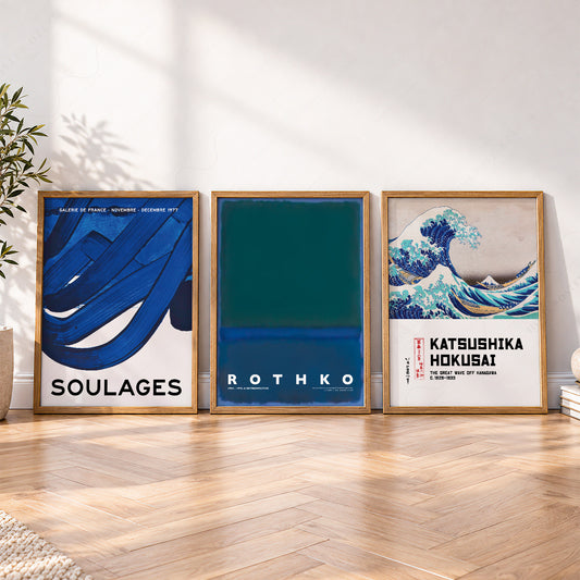 Blue Gallery Wall Set of 3 Prints – Hokusai Rothko Soulages Wall Art – 0-14 — artwork preview 4