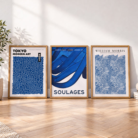 Indigo Blue Gallery Wall Set of 3 – Kusama Morris Soulages Art Prints – 0-08 — artwork preview 4