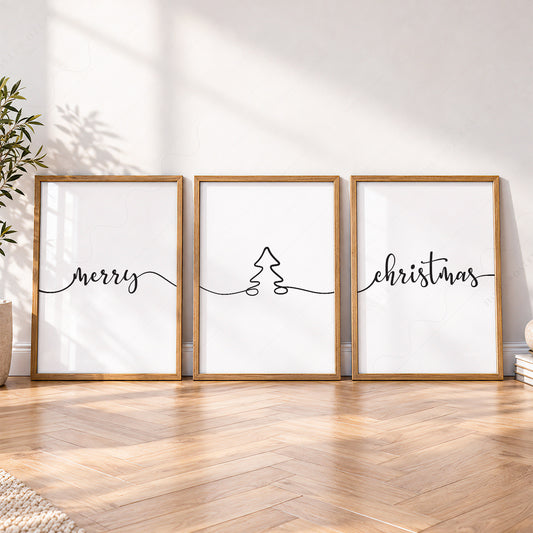 Merry Christmas Set of 3 Prints – Minimalist Holiday Wall Art Decor – 35 — artwork preview 4