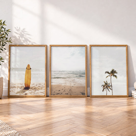 Beach Art Print Set of 3 – Surfboard Palm Tree Ocean Wall Art Posters – 22-17 — artwork preview 4