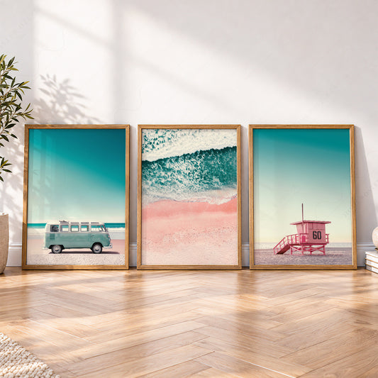 Beach Art Print Set of 3 – Vintage Kombi Lifeguard Tower Coastal Wall Art – 22-06 — artwork preview 4